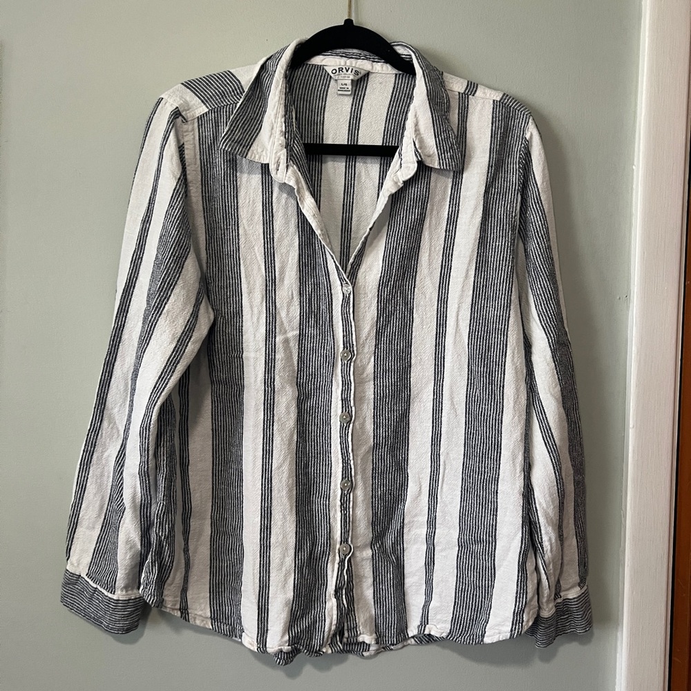 Orvis Button Down‎ Top Women Large Stripes